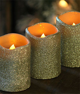 Battery Operated Christmas Candles 4 Inch Champagne Glitter Flameless Candles Set Of 3 Unscented Dual Timer