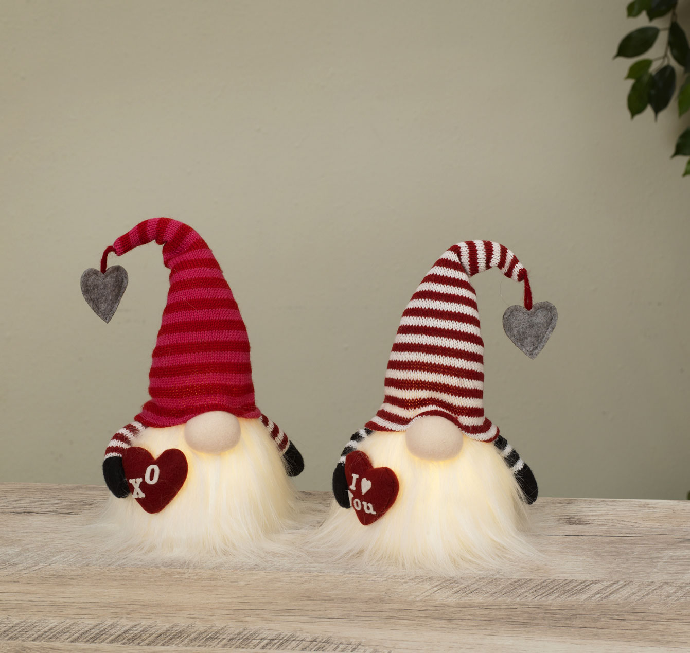 Lighted Plush Valentine Gnomes 11 Inch Set of 2