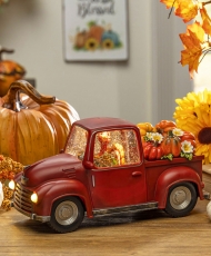Thanksgiving Turkey Driving A Red Truck With Pumpkins Spinning Water Lantern