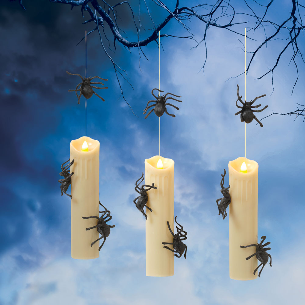 Lighted Hanging Spider Candles Set of 3 With Remote Control IndoorOutdoor