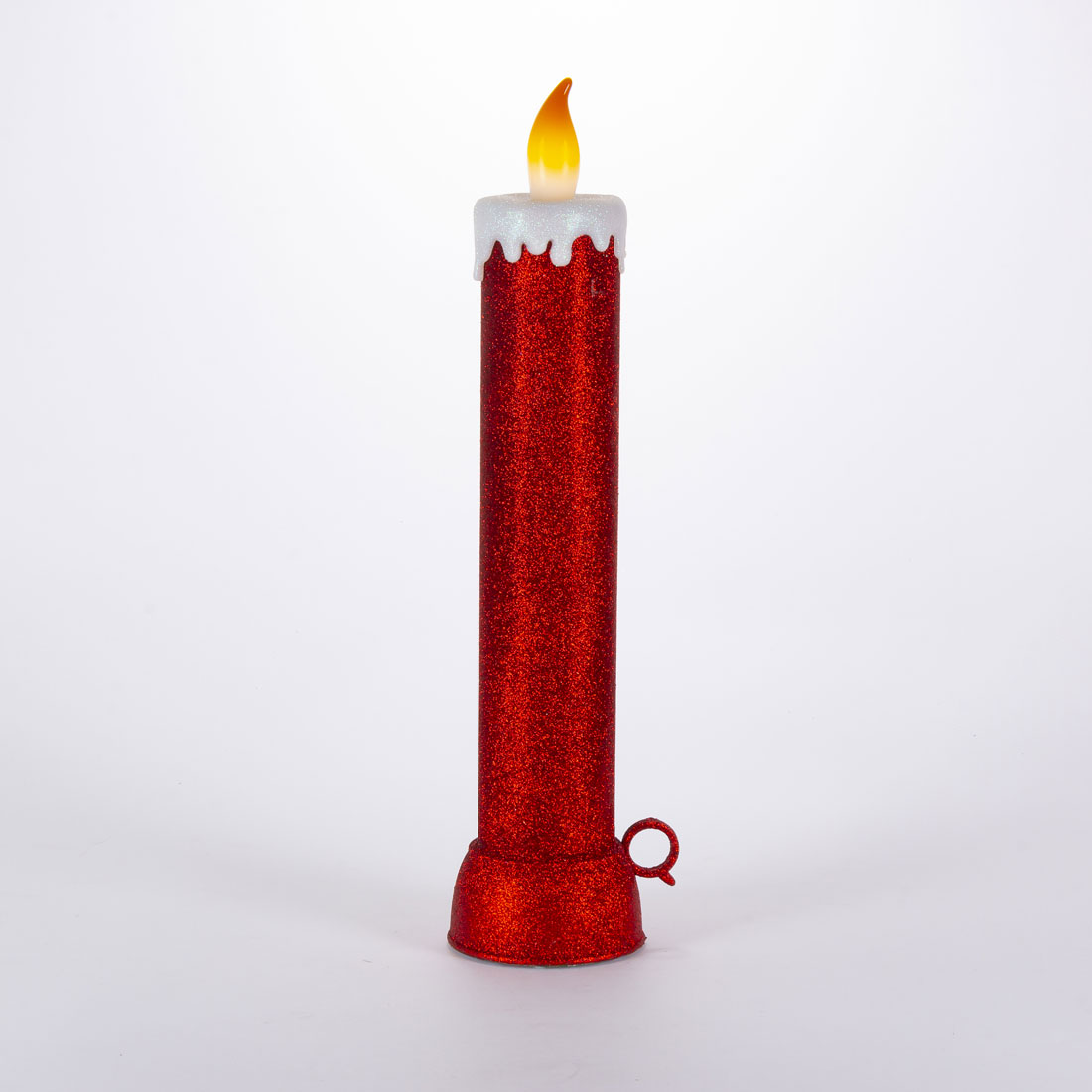 18 Inch Battery Operated Red Glitter Pillar  With Fireglow Flame Effect 