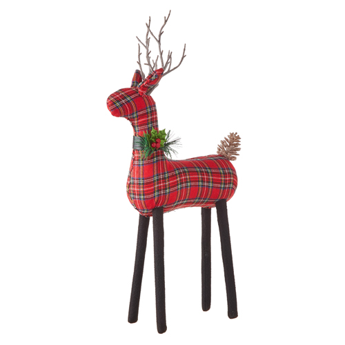 Red Plaid Deer Figurine - 20.5 Inch