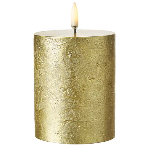 Uyuni 3 Inch x 5 Inch Gold Textured Pillar Candle Remote Ready