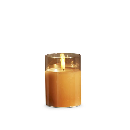 Gold Glass Flameless Candle 3 Inch x 4 Inch Ivory Pillar Remote Ready