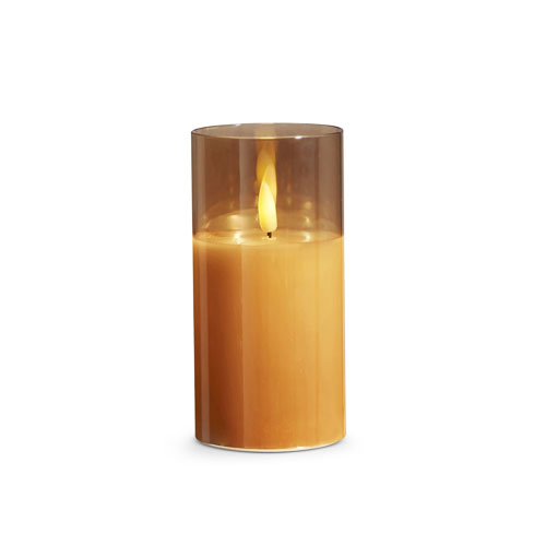 Gold Glass Flameless Candle 3 Inch x 6 Inch Ivory Pillar Remote Ready