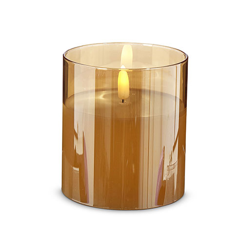 Gold Glass Flameless Candle 3.5 Inch x 4 Inch Ivory Pillar Remote Ready