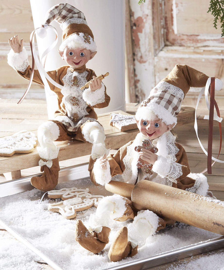 Gingerbread Posable Elf Figurine Set of 2 Assorted 16 Inch - NEW