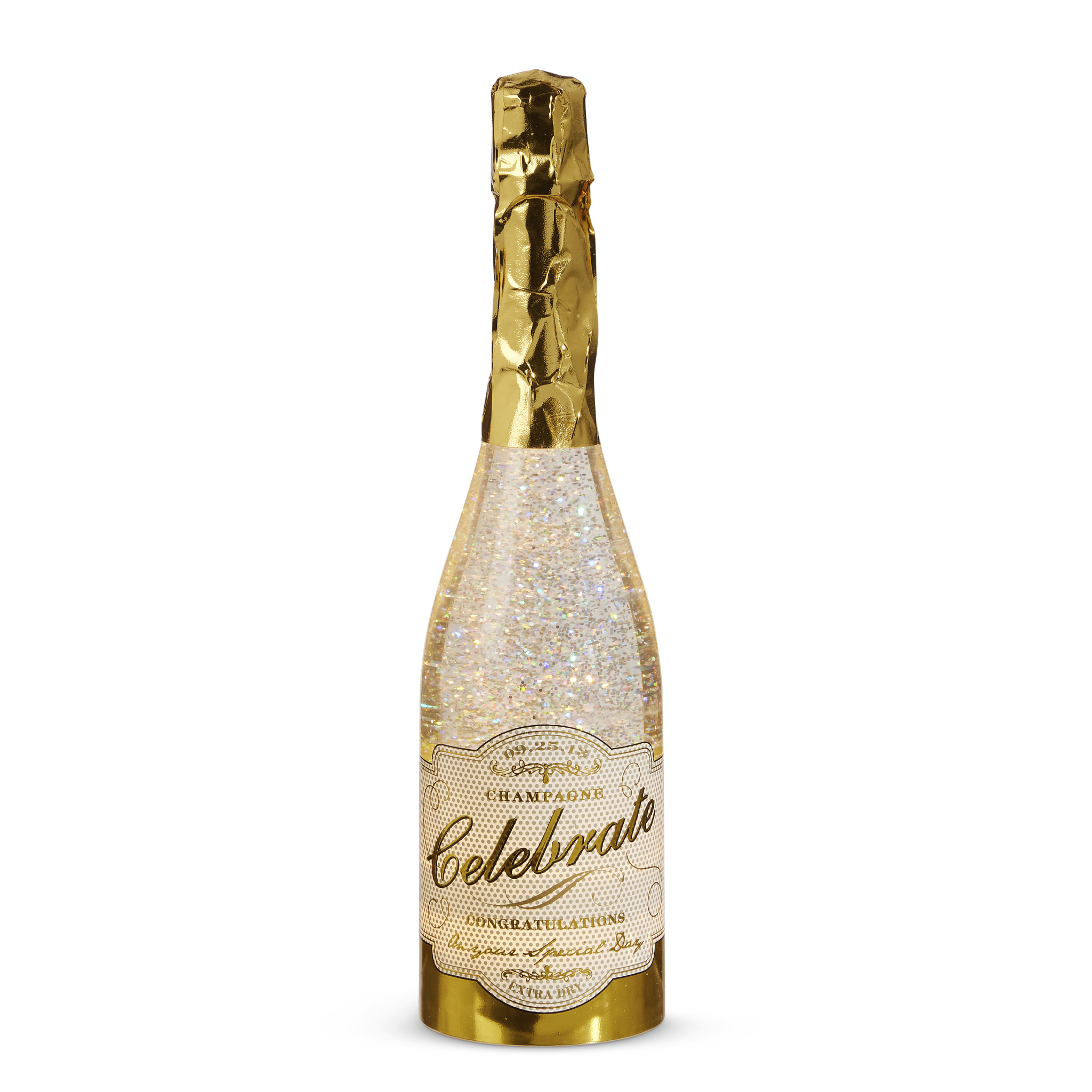 Champagne Bottle With Swirling Glitter Lighted Water Globe NEW 2024