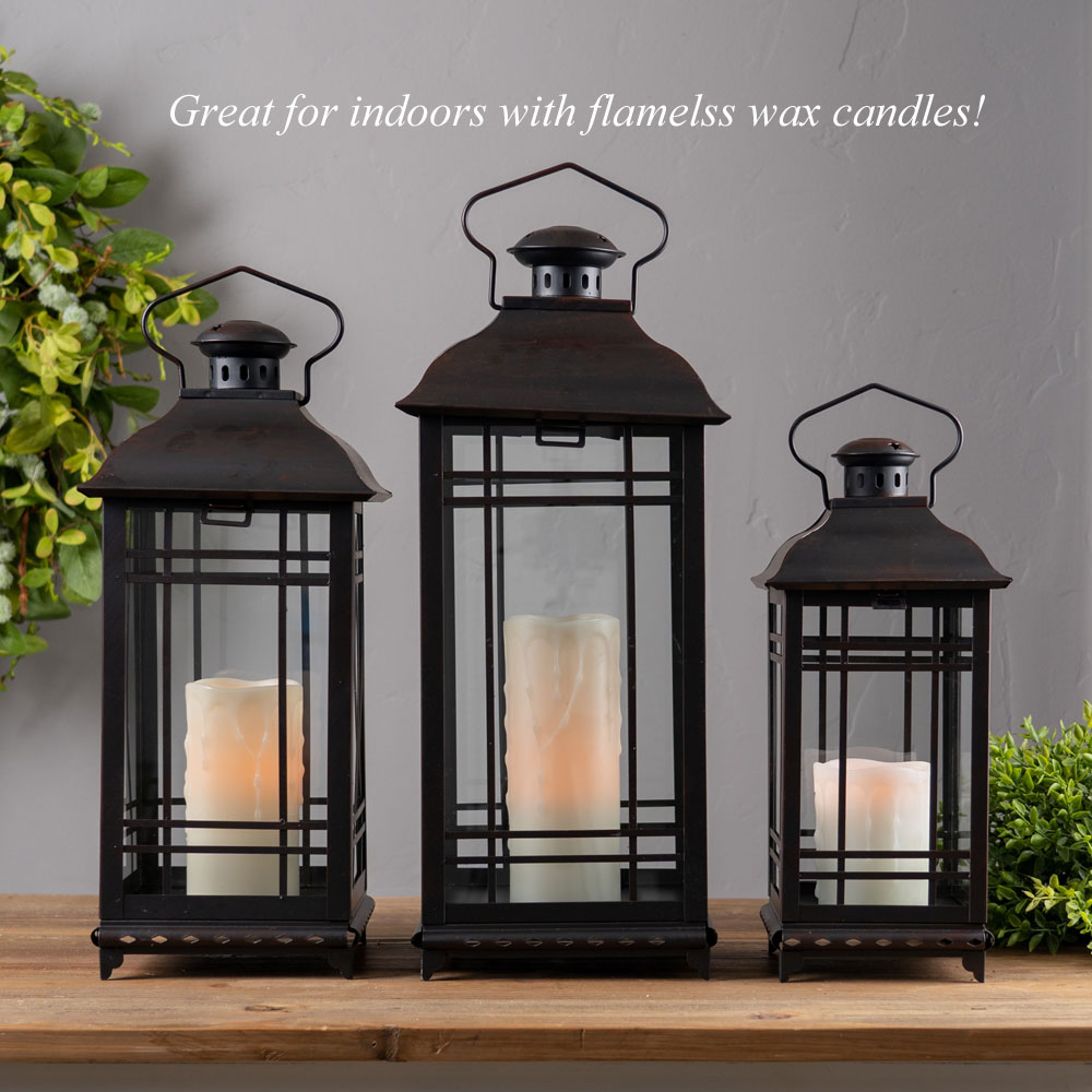 Set of 3 Rubbed Oil Bronze Candle Lanterns 14 17 20 Inch
