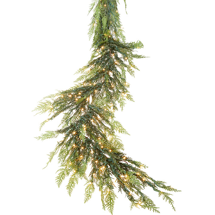 9 Foot Pre Lit Cedar Garland With 200 Warm White Lights - 8 Function Remote Included