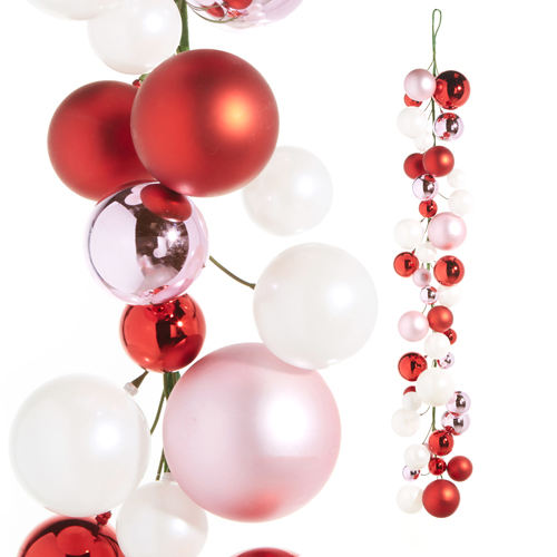 4 Foot Peppermint Pink Red and White Color Ball Garland