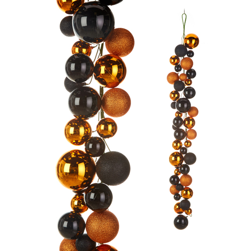 Harvest 4 Foot Black and Orange Color Ball Garland