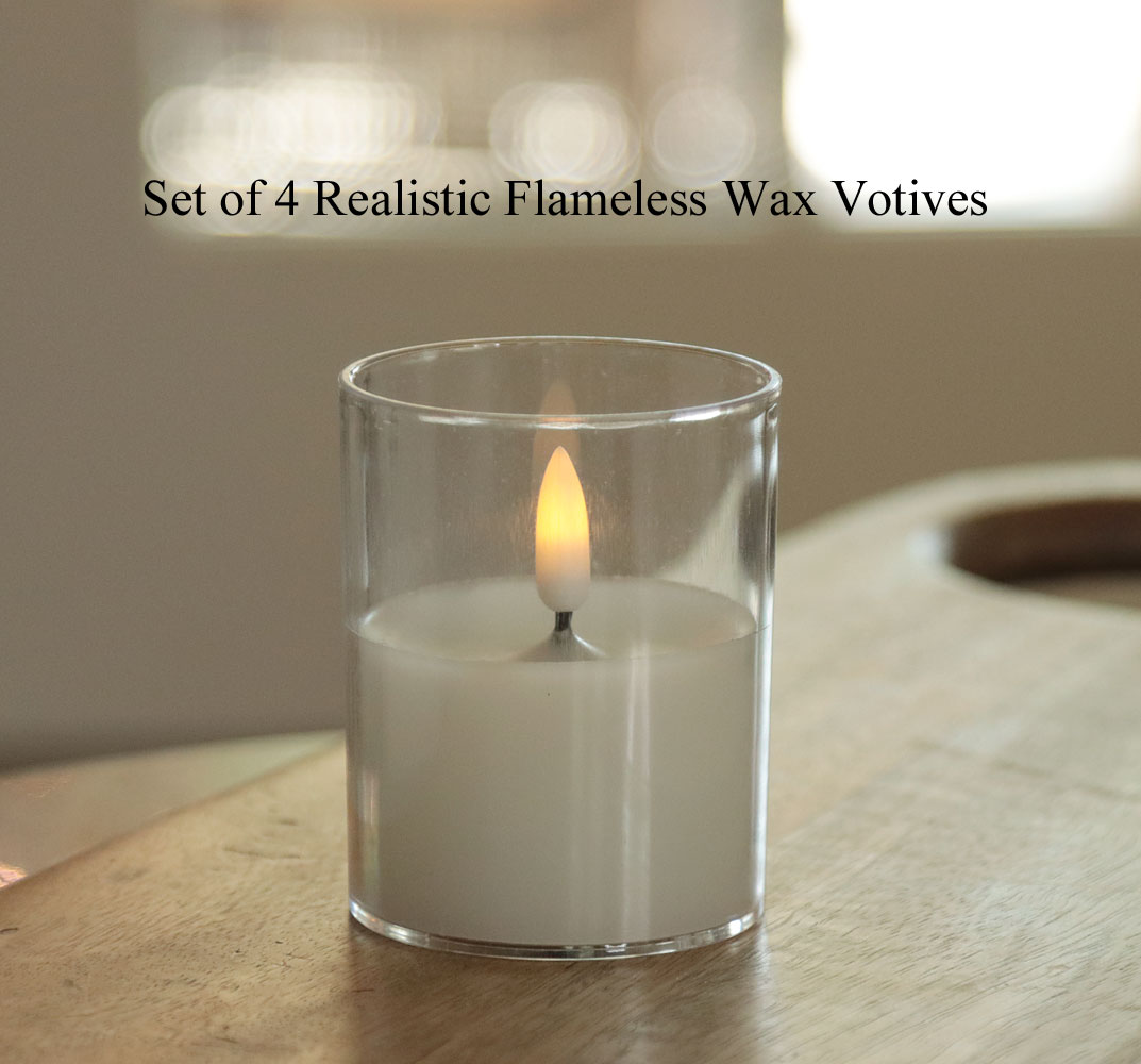 Set of 4 Wax Poured Votive Candles In Clear Cups - Timer