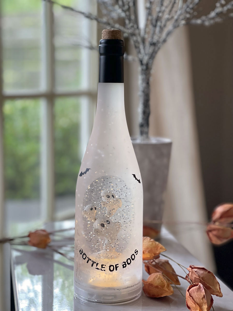Halloween Bottle Of Boos Lighted Water Wine Bottle With Swirling