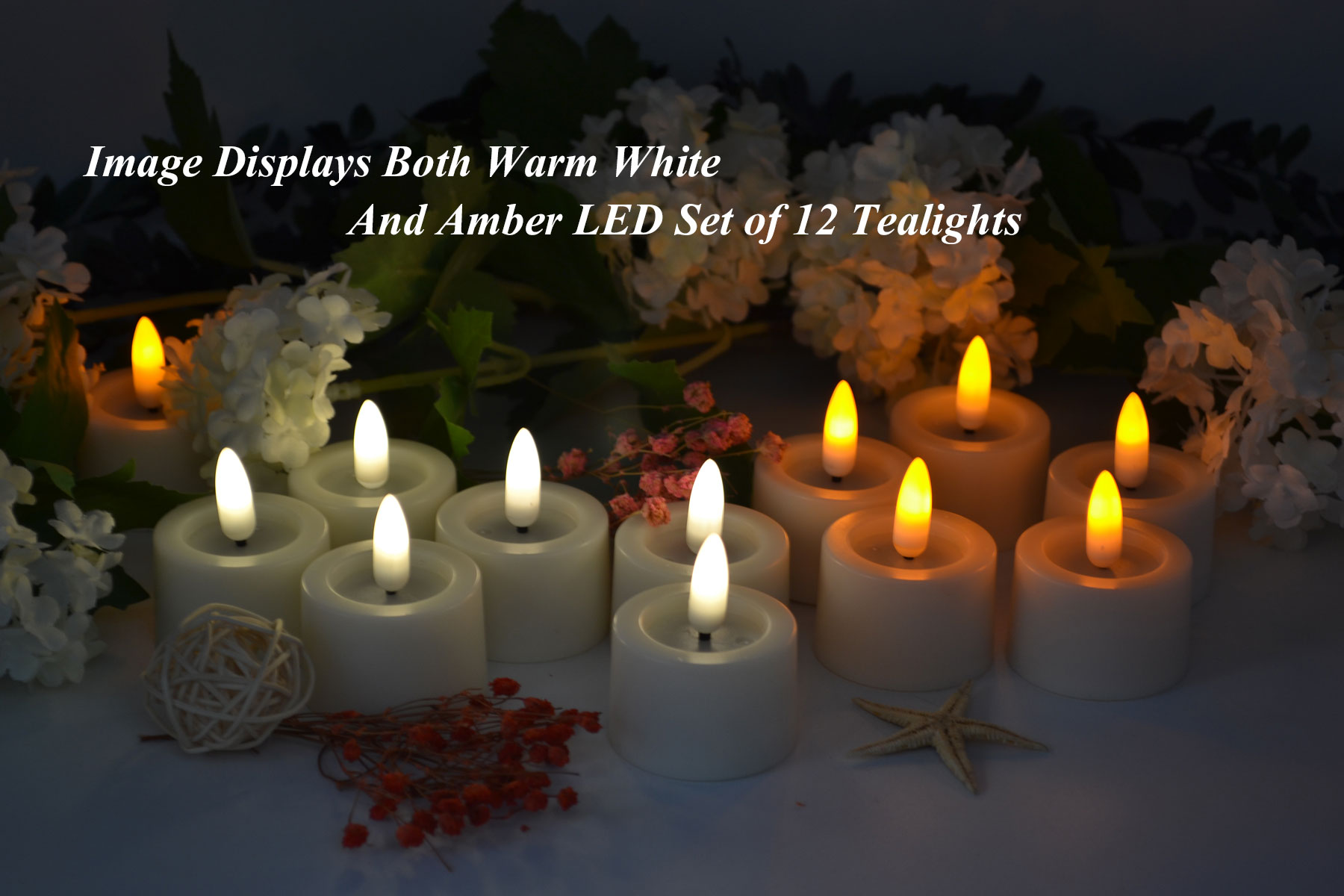 Glowing Wick Flameless Tealights Red LED Set of 12
