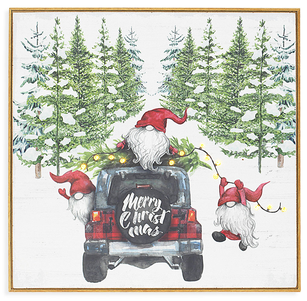40cm Santa In Car LED Lit Indoor Christmas Wall Canvas Battery Powered