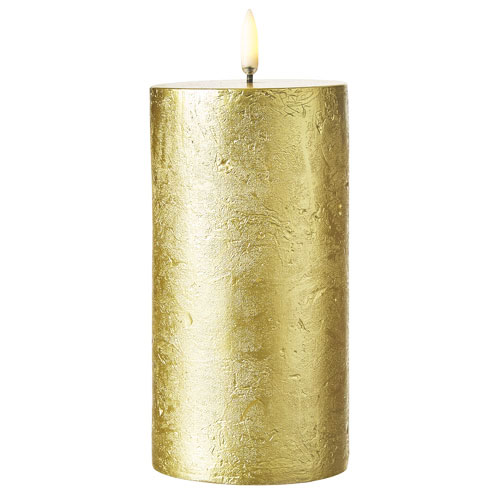 Uyuni 3 Inch x 7 Inch Gold Textured Pillar Candle Remote Ready