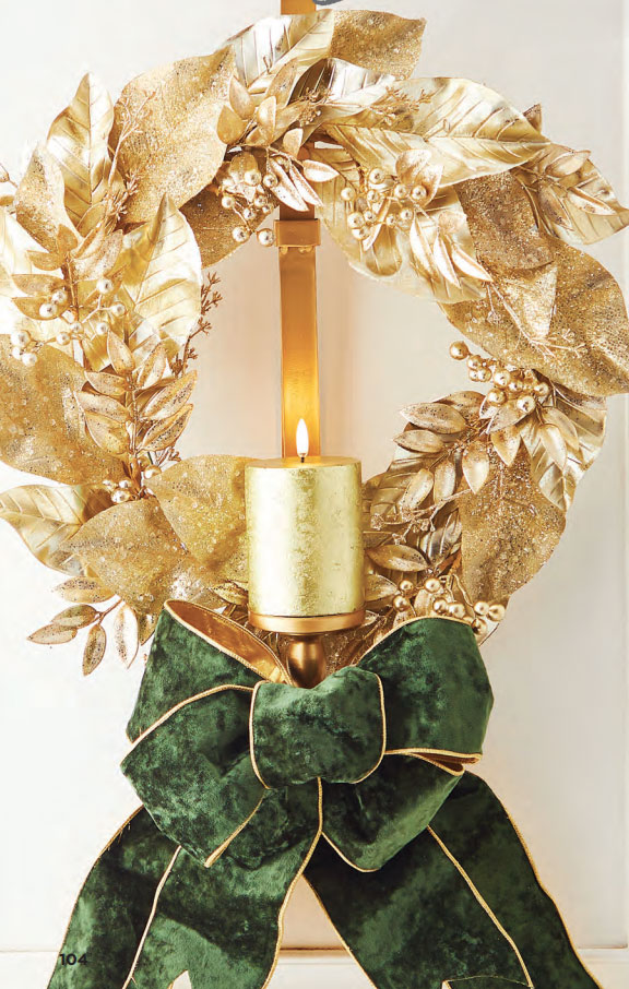 Gold Wreath Hanger With Taper and Candle Holder 30.5 Inch Adjustable