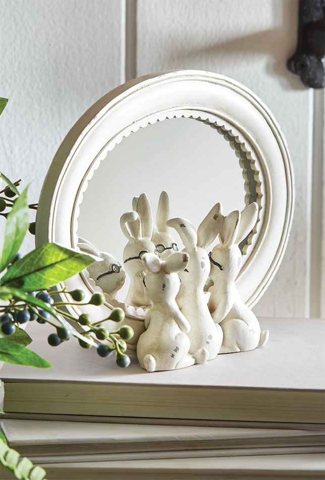 Antique White Resin Mirror Rabbits with Glasses 8.25 Inch By RAZ Antique White Resin Mirror Rabbits with Glasses 8.25 Inch By RAZ