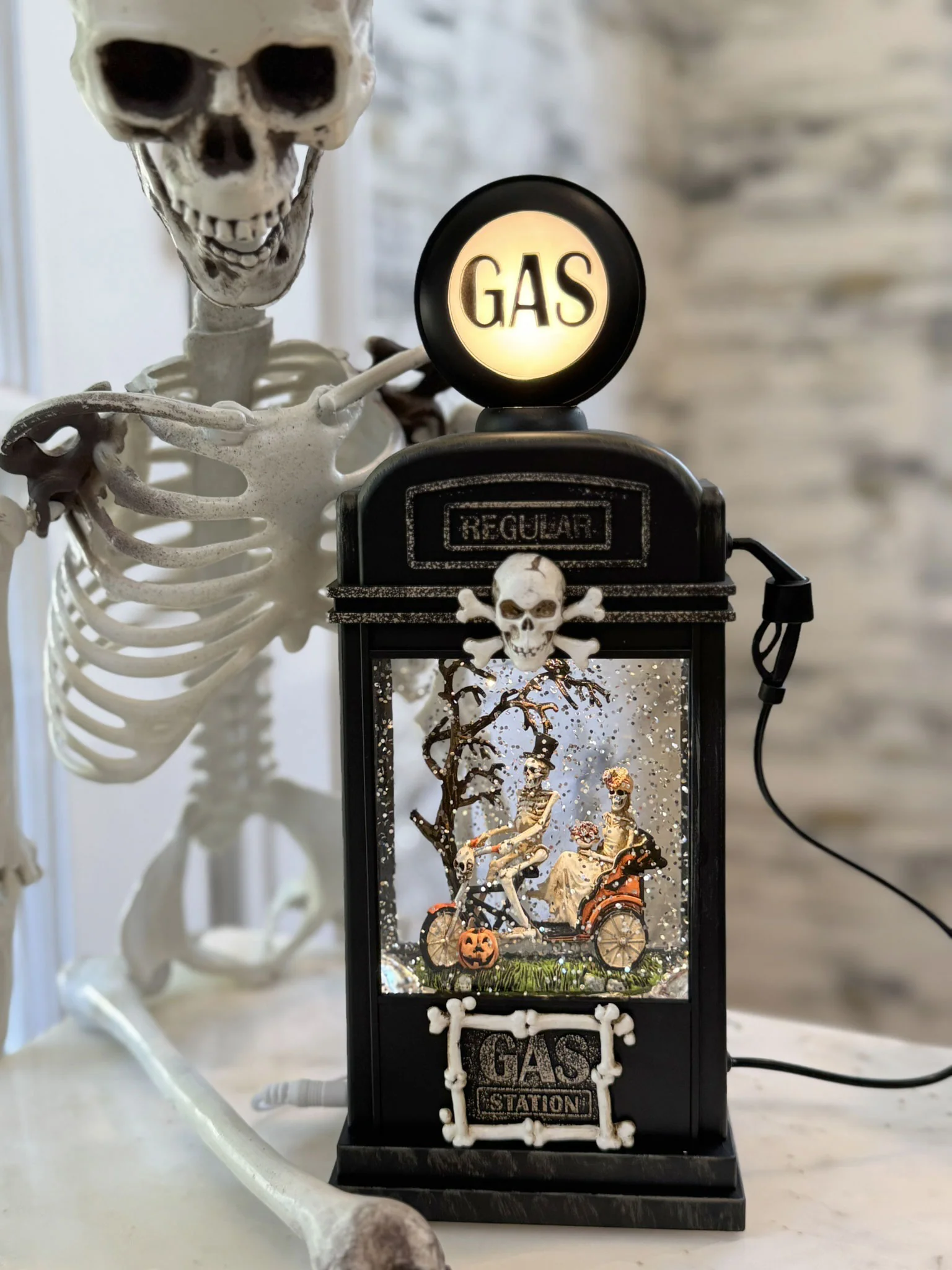Halloween Water Lantern - Skeleton Bride and Groom Gas Station