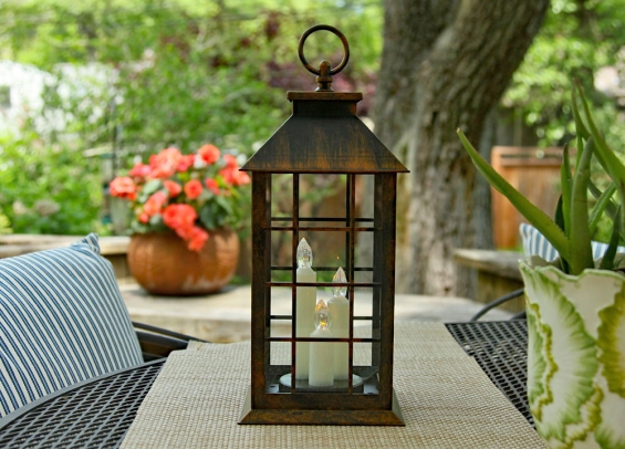 Battery Operated Mission Style 3 Candle Lantern - Antique Bronze 12 Inch