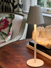 Rechargeable Cordless Table Lamp for Cafe or Patio Dimmable White Metal Finish