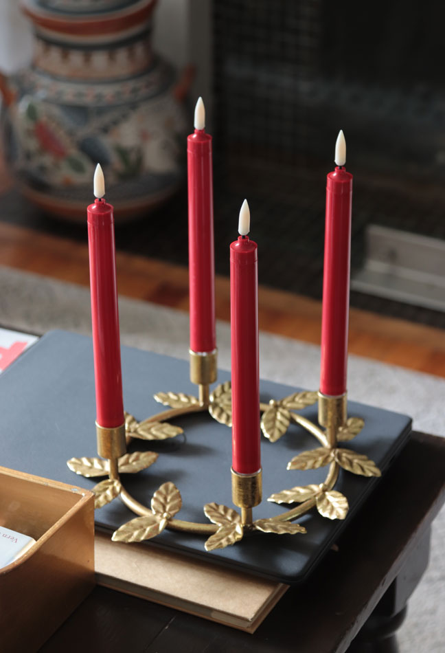 4 Pack Battery Operated Red Taper Candles 9 Inch Warm White Flame Timer