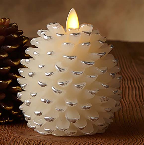 Luminara 4 Inch White Pine Cone Candle Battery Operated Timer