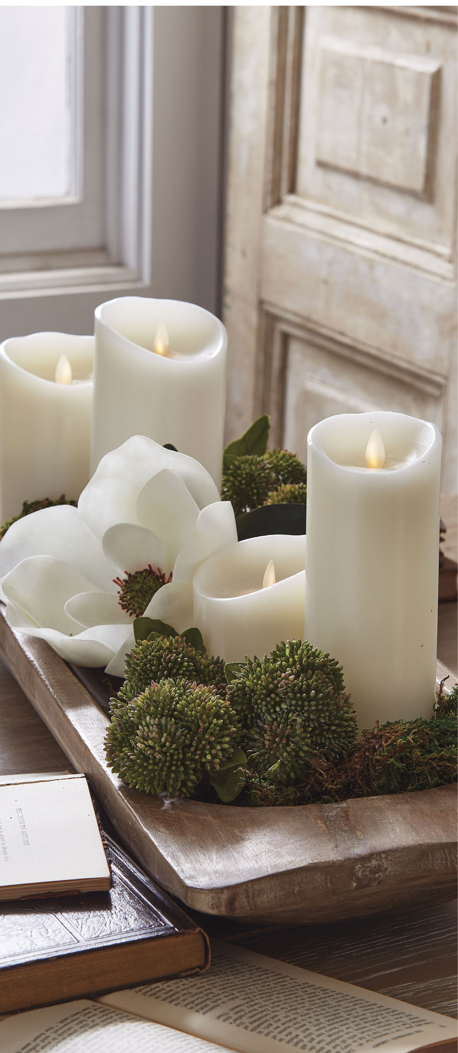 Moving Flame White Candle Battery Operated 3.5 x 7 Timer Remote Ready