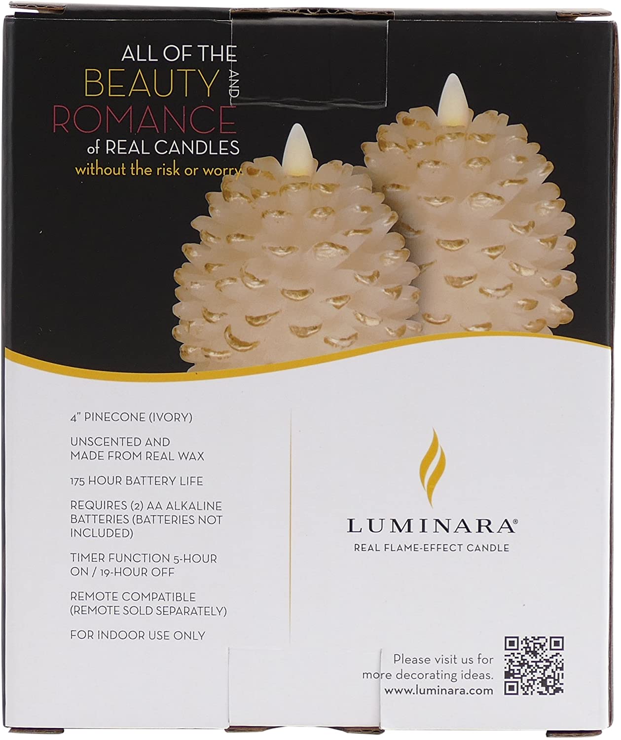 Luminara 4 Inch White Pine Cone Candle Battery Operated Timer