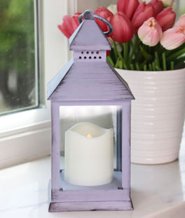 Battery Operated Purple Candle Lantern - 9.5 Inch - 8 Hour Timer