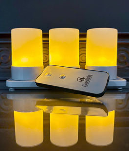 Flame Illusion Micro Mini Flame Trio Set of 3 Rechargeable with Base and Remote - NEW 