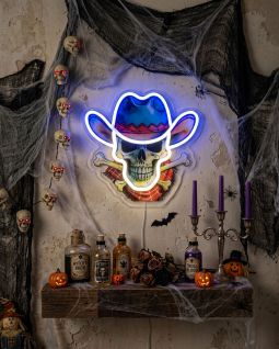 Neon Lighted Acrylic Hanging Halloween Skull Sign 10" - New 202