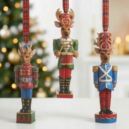 Deer Nutcracker 5.25" Resin Ornament - Set/3 Assorted - NEW 2026