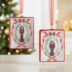 Noble Nutcracker Rectangle 4.5" Glass Ornament - Set/2 Assorted - NEW 2026