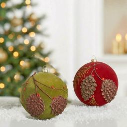 5 Inch Flocked Glitter Pinecone Ball Ornament Set of 2 - NEW 2026