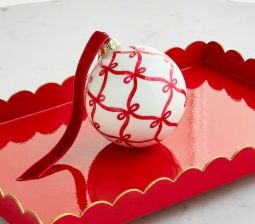 Red Bow Trellis Glass Ball Ornament 4 Inch - NEW 2026