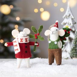 Christmas Red and Green Mice Ornament 6 Inch Set of 2 - NEW 2026