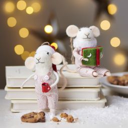 Mice Ornament Reading and Drinking Cocoa 6 Inch Set of 2 - NEW 2026