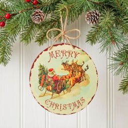 Rustic Christmas Flying Santa Disc Ornament - 8 Inch New 2026