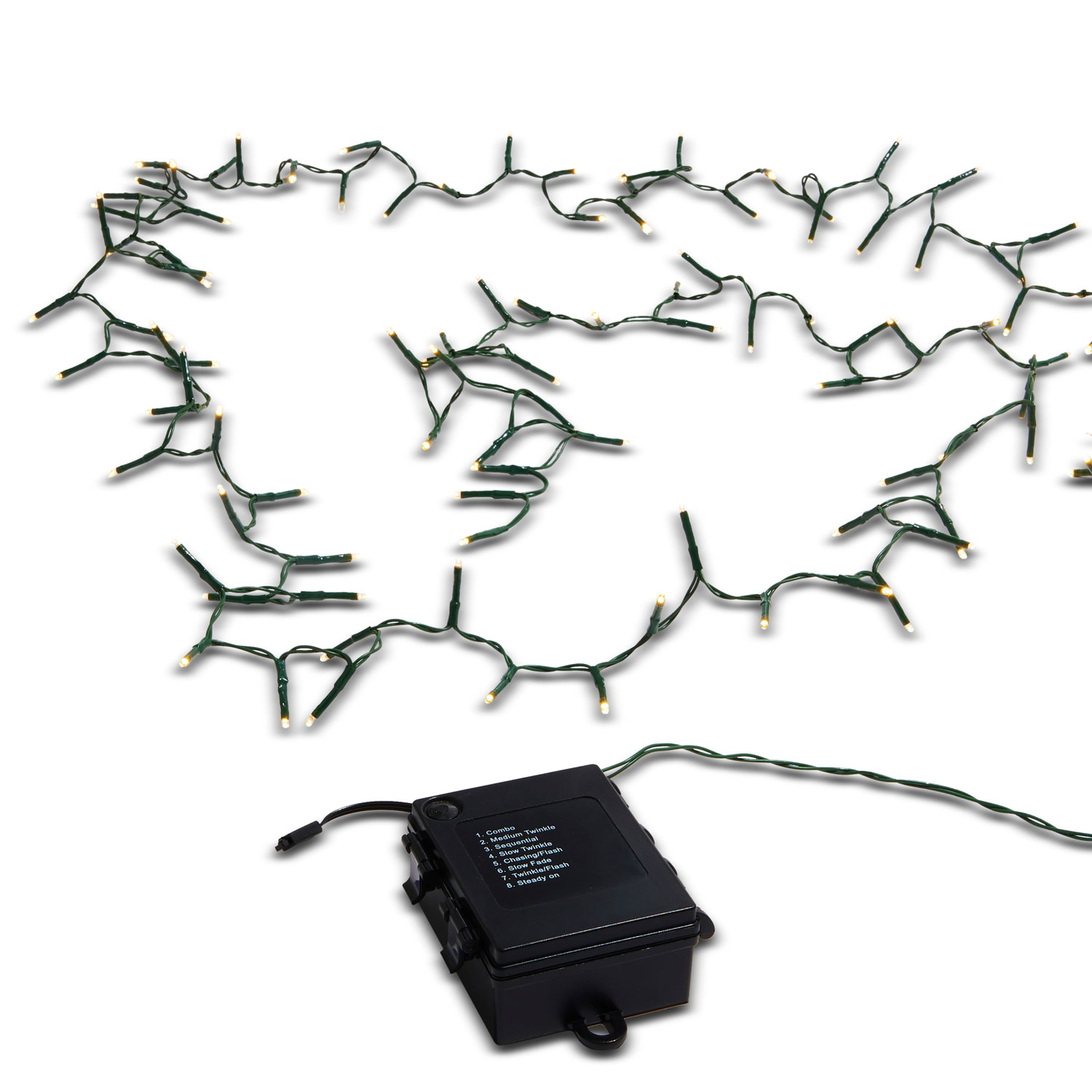 Battery Operated Remote Control Snake Garland 15 Foot Garland - 120 Warm White LED's on Green Wire 