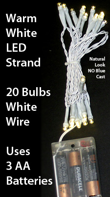 20 Warm White LED Mini Lights - White Wire 6.5 Foot Long 