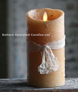 Moving Flame Primitive Oatmeal Candle Battery Operated 3.5 x 7 - Timer - Remote Ready