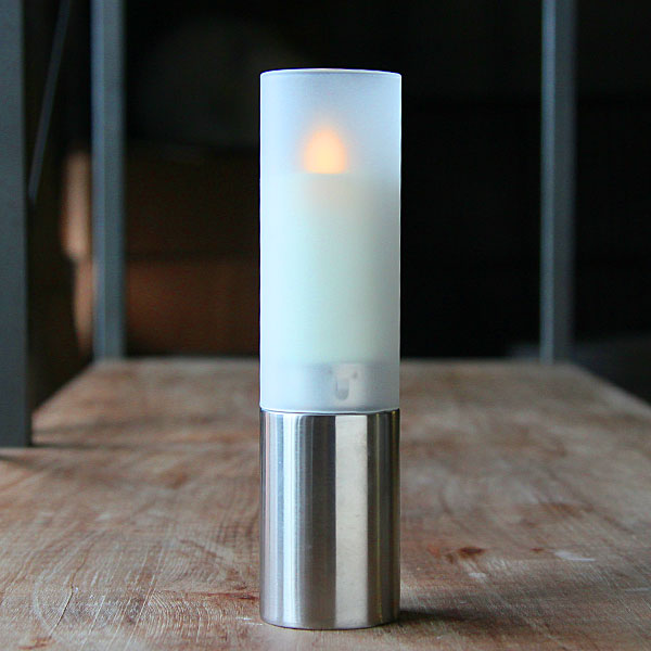 Stainless and Frosted Glass Tealight and Votive Holder 7.75 Inch