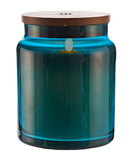 LIGHTLi Moving Flame Blue Glass Jar Candle - 4 x 5.5 Inch Remote Ready