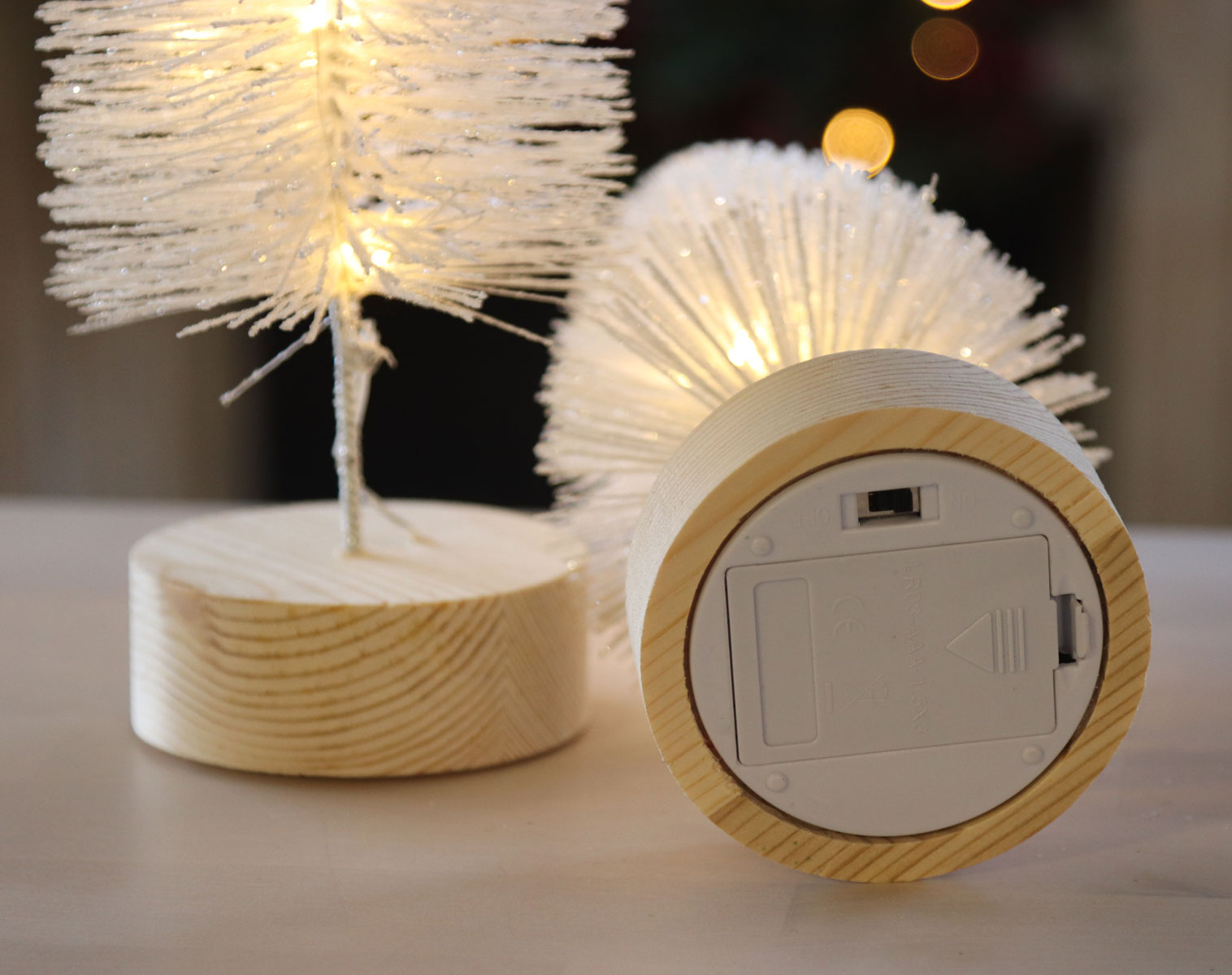 Lighted Bottle Brush Trees Battery Operated Set of 2 White 10.75 Inch