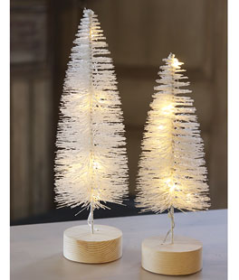 Lighted Bottle Brush Trees Battery Operated - Set of 2 White 10.75 Inch