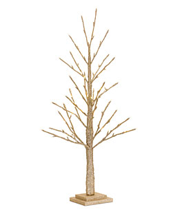 3 Foot Electric Gold Glitter LED Twig Tree - Warm White Lights