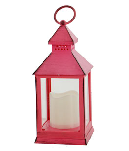 Battery Operated Hot Pink Candle Lantern - 9.5 Inch - 8 Hour Timer