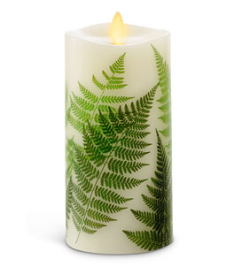 Luminara 6.5 Inch Fern Decal Moving Flame Pillar Remote Ready